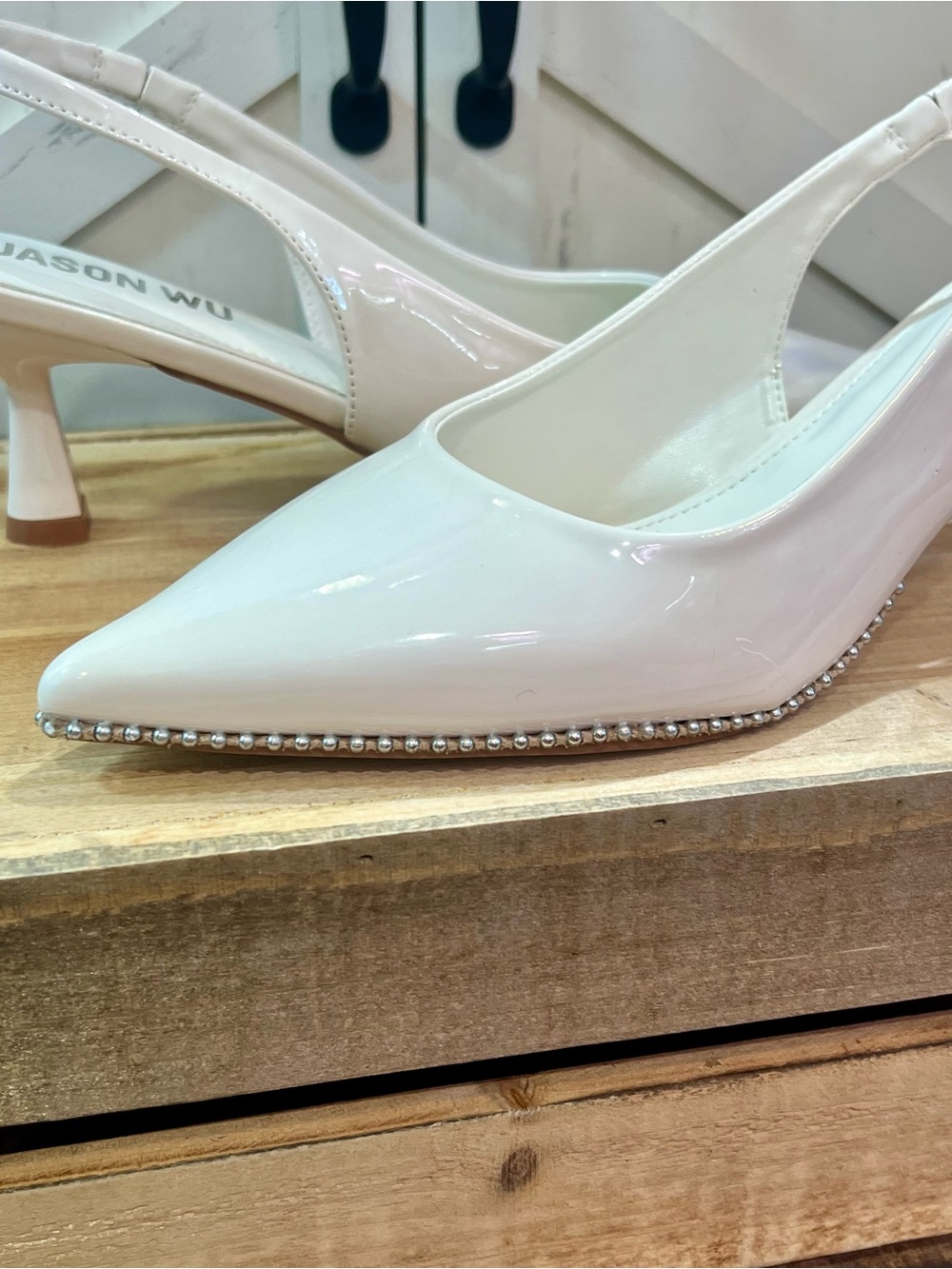 Jason Wu White Leather Slingback Beaded Silver Studded Shoes Size 10 NEW - Picture 4 of 11